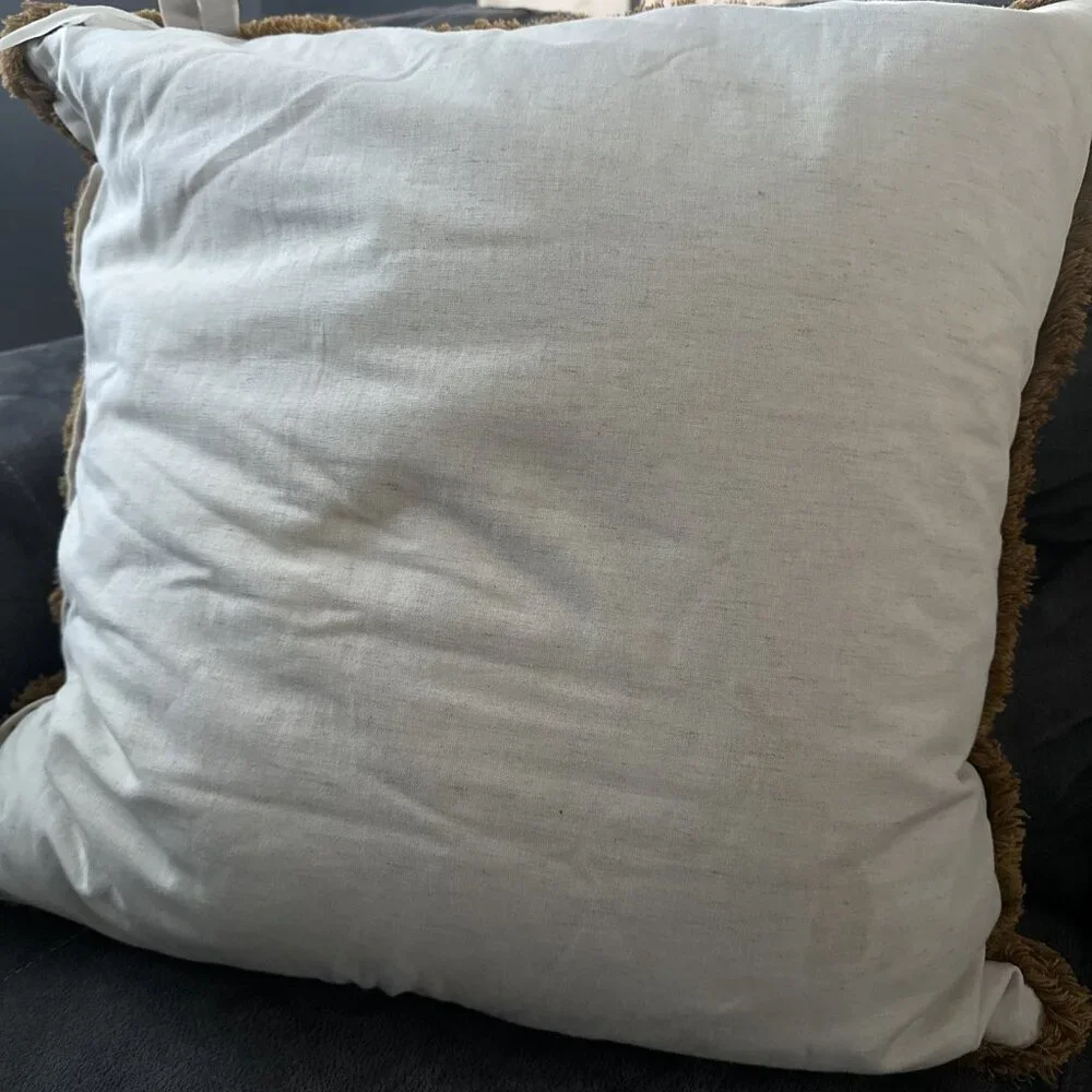 Vintage Hand Crafter Feather Filled Embroidered Pillow 25”x25” Boho Cottagecore